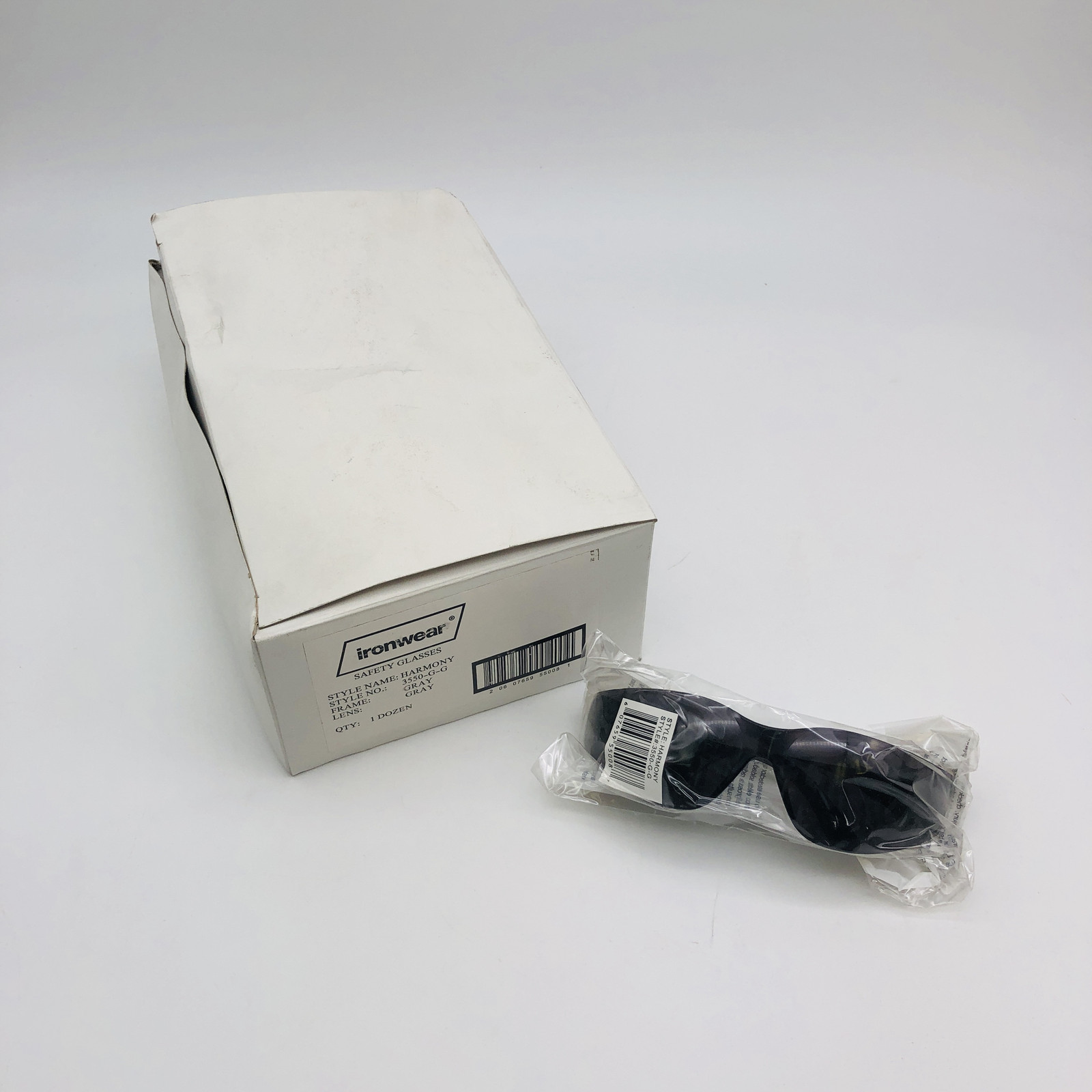 12x Ironwear 3550-G-G Safety Glasses Harmony Gray/Gray 1 Piece Lens Scratch Resi
