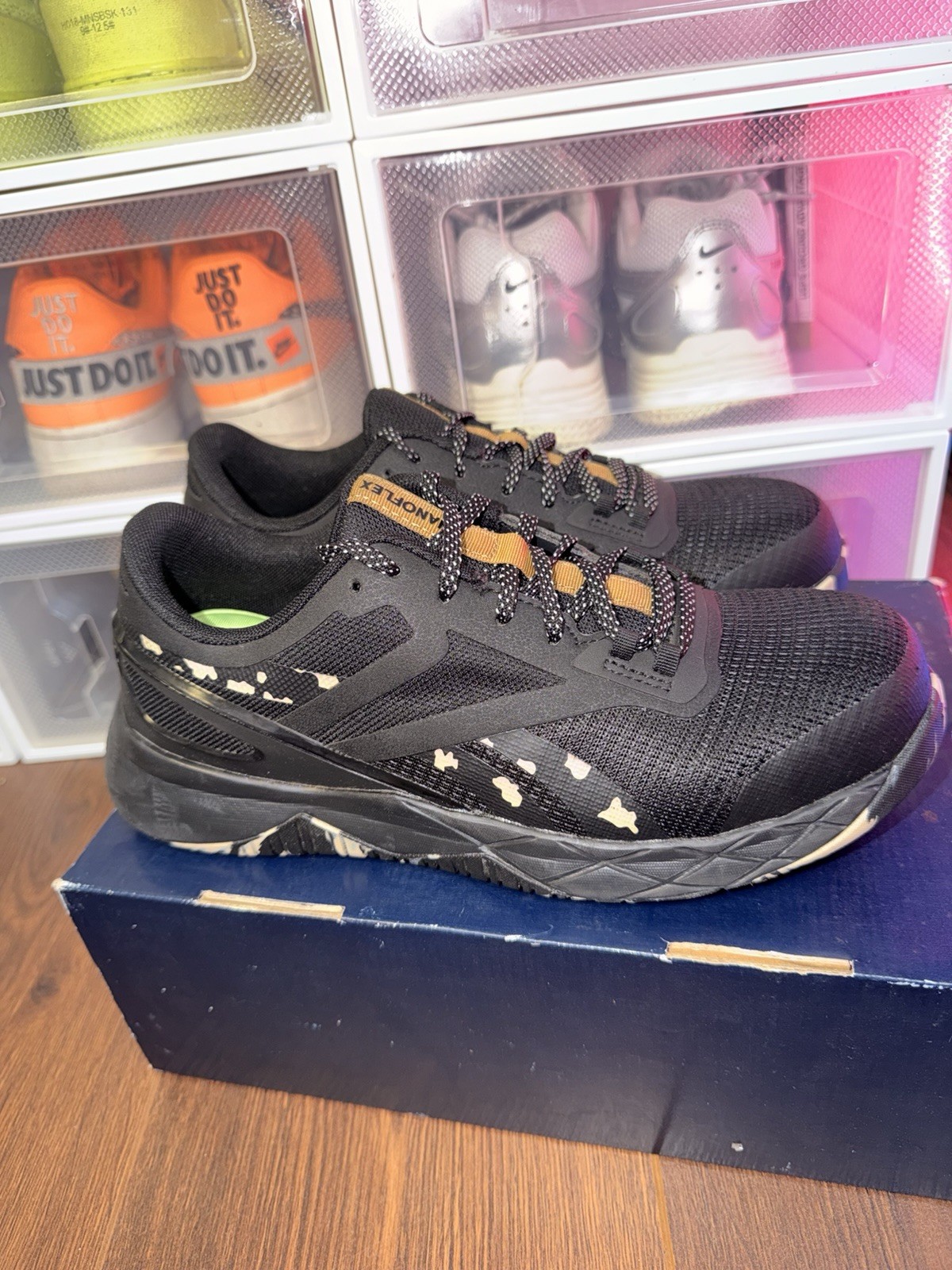 Reebok Nanoflex TR Work Shoe Black Camo Brown Composite Toe Safety Women’s 8.5W