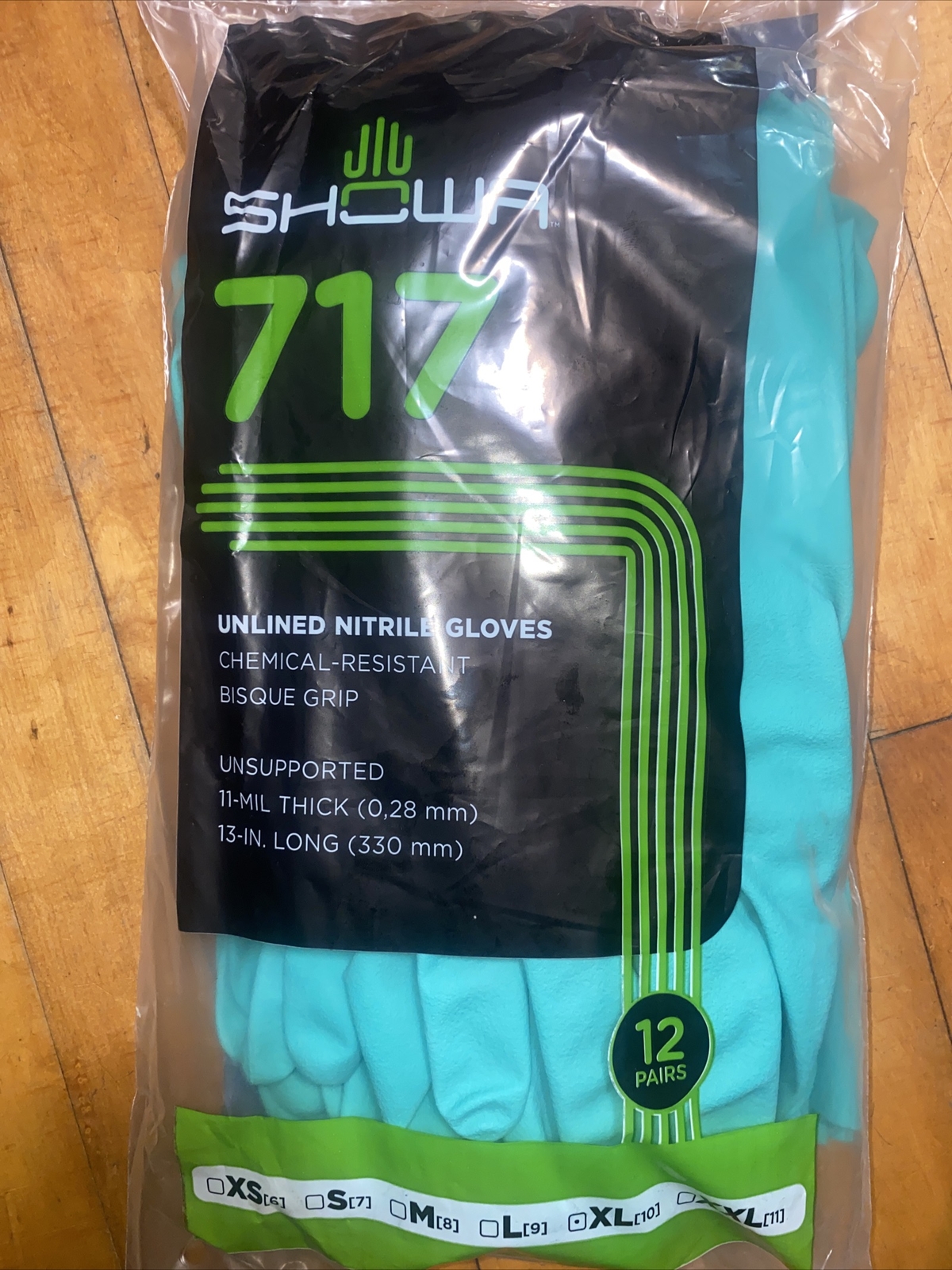 SHOWA 717-10 Chemical Resistant Gloves,Nitrile,XL,SIZE 10 pack of 12 BRAND NEW