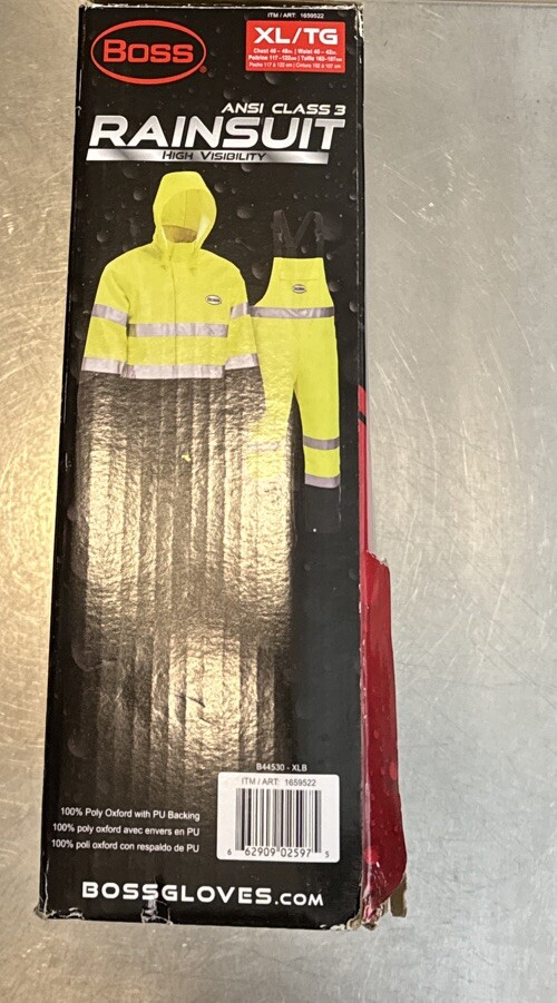 Boss High Visibility ANSI Class III 3 Reflective Safety Rain Suit JacketPants XL