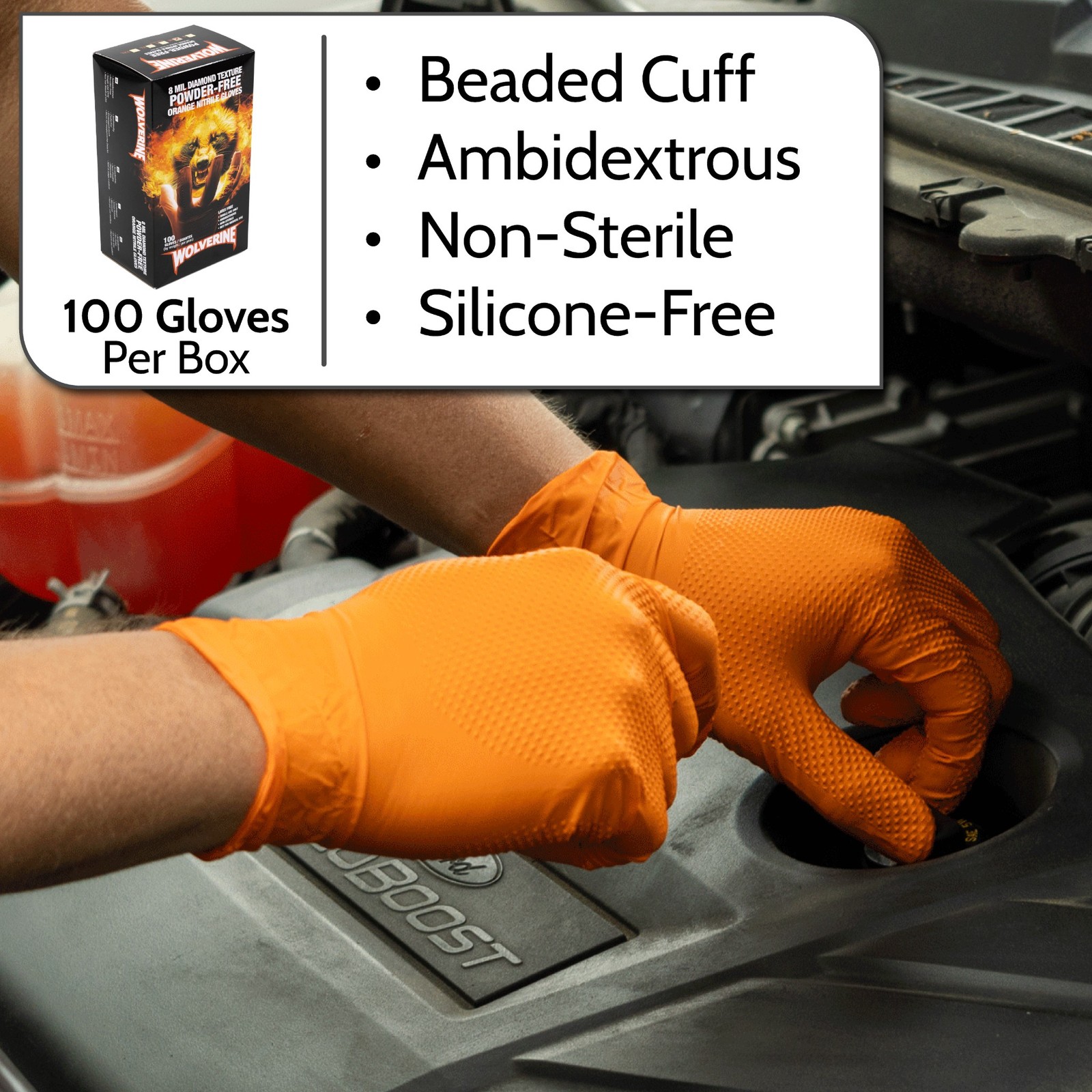 Wolverine Orange Medium Nitrile Gloves 8 Mil, Raised Diamond Texture, 24000 Pcs
