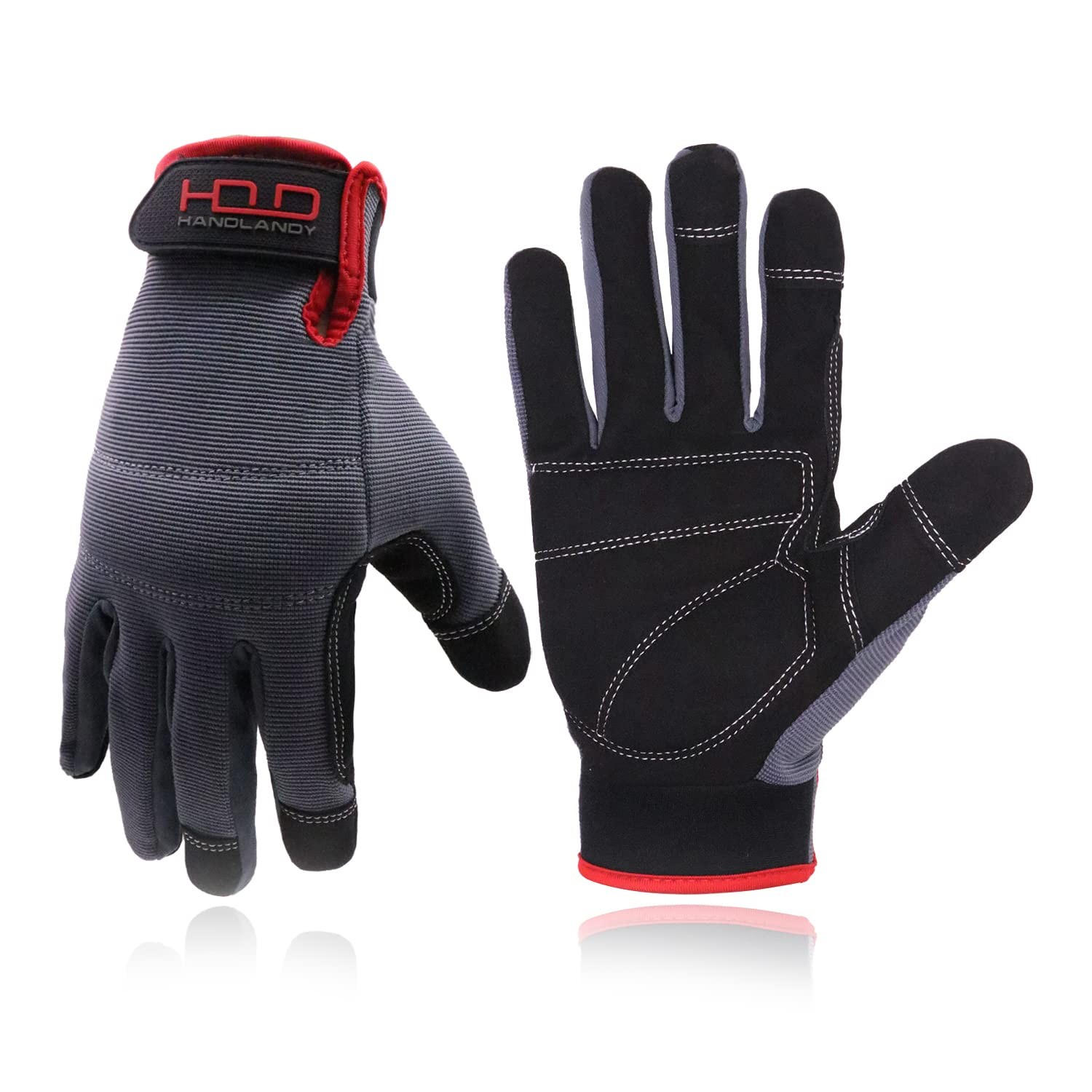 HANDLANDY Mens Work Gloves Touch screen, Synthetic Large (Pack of 1), Grey