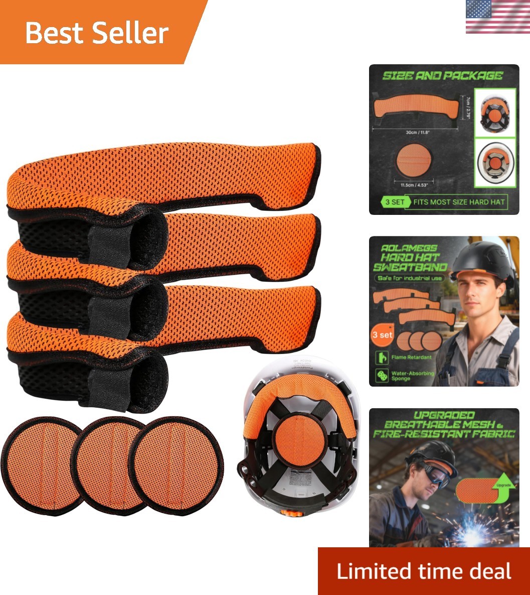 Hard Hat Sweatband and Top Pad – 3 Set Washable Hard Hat Sweat Bands with Hel…