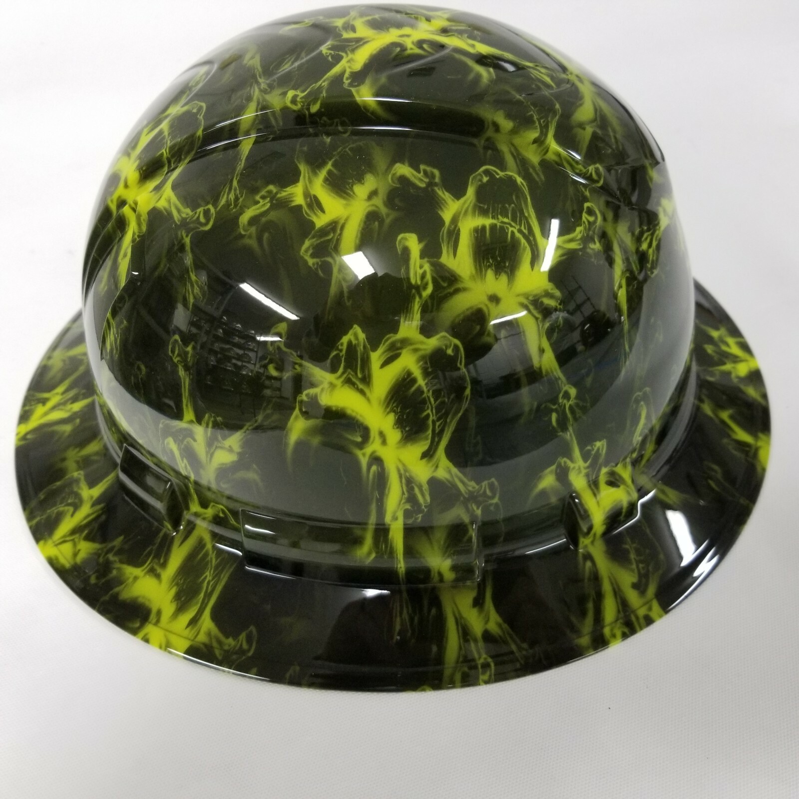 NEW FULL BRIM Hard Hat custom hydro dipped IN BLACK AND HI VIS GREEN SUPER SKULL