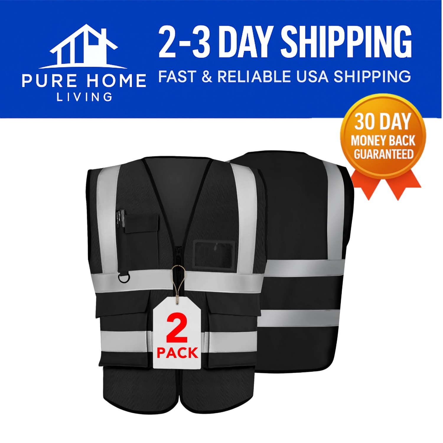 2-Pack XX-Large Reflective Safety Vests with Pockets for Ultimate Visibility