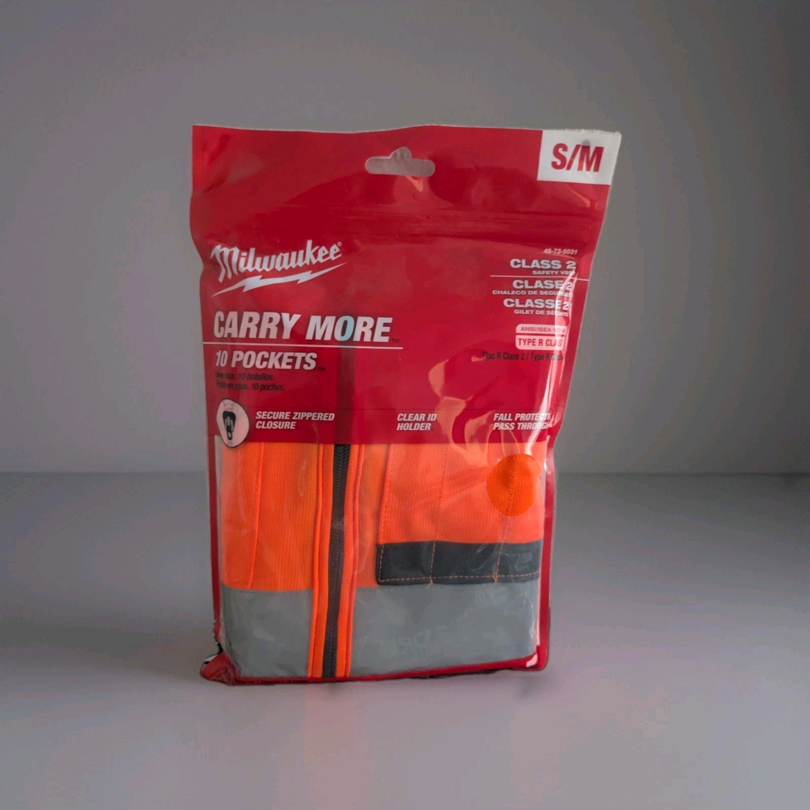 Milwaukee Carry More 10 Pockets S/M Type R Class 2 Orange Safety Vest