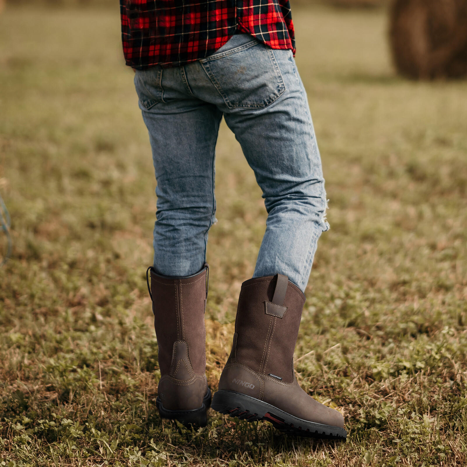 HISEA NINGO Men Steel/Soft Toe Wellington Work Boots Leather Western Cowboy Boot