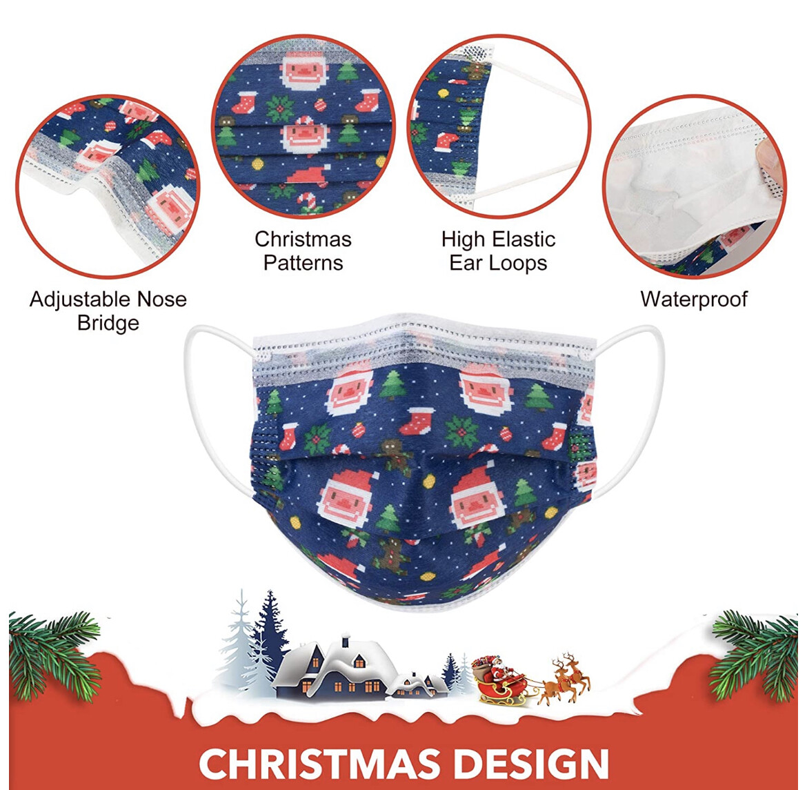 50 Pcs Face Mask Mouth & Nose Protector Respirator Christmas Masks USA seller
