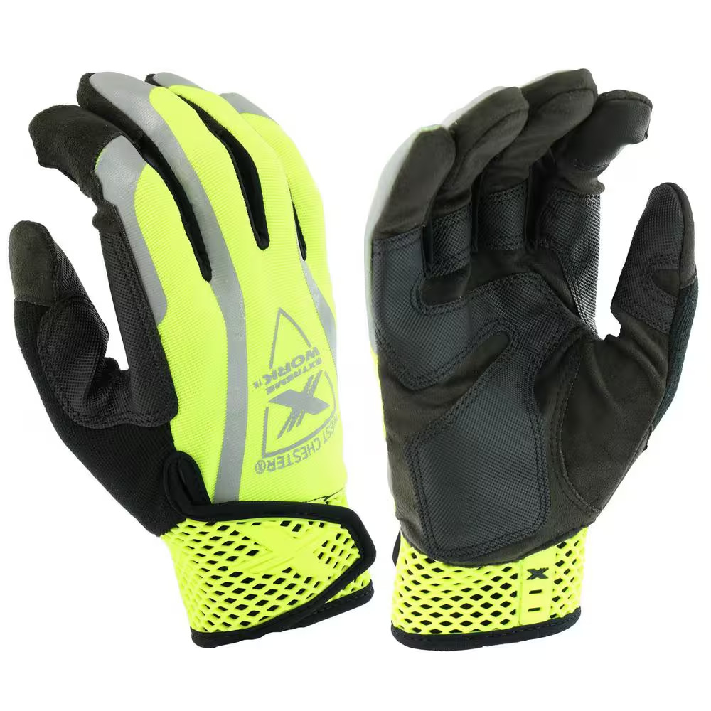 Extreme Work Medium Hi-Vis Safety Performance Synthetic Leather Work Glove with