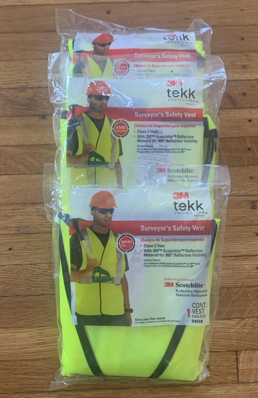 3M Surveyor’s Class 2 Safety Vest 94618 Reflective Neon Yellow NEW Lot Of 3
