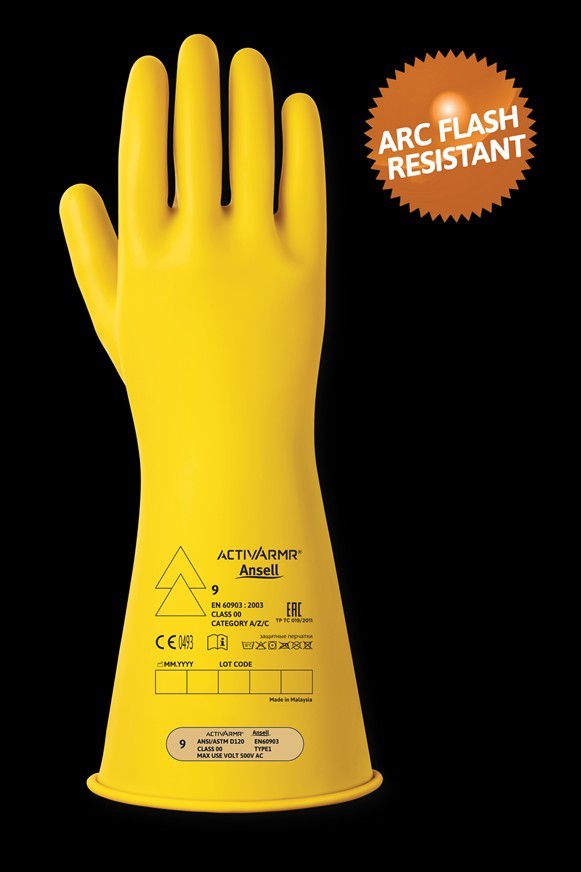 Ansell ActivArmr® Electrical Insulating Gloves, Yellow, 14″, Class 00, RIG0014Y