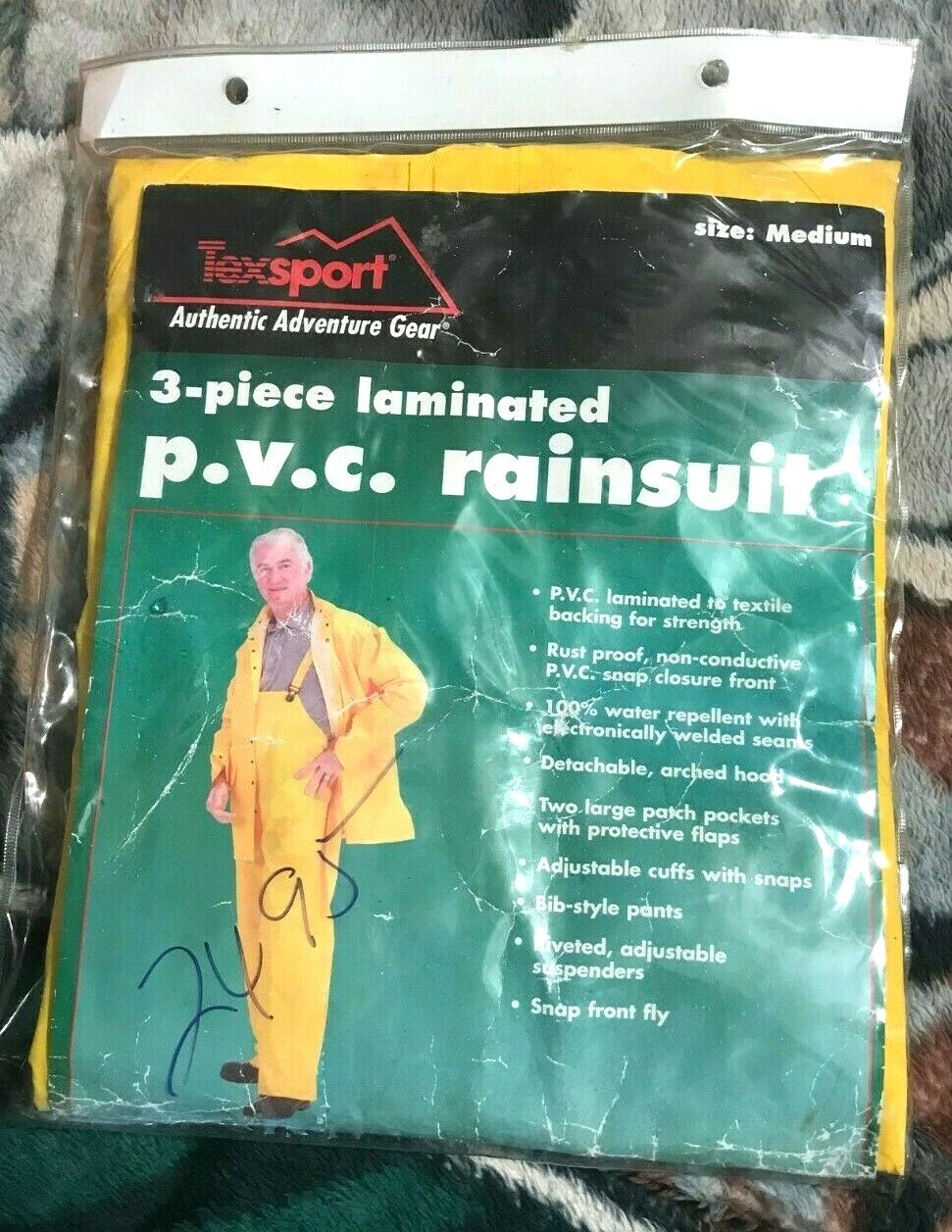 NIP “TEXSPORT” 3-PIECE LAMINATED P.V.C. RAINSUIT ADULT M medium WATERPROOF pvc