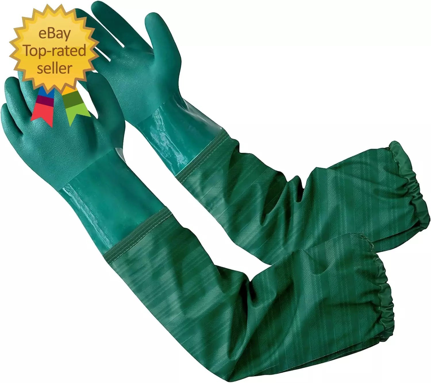 Extra-Long 26″ Rubber Pond Gloves, Chemical Resistant Gloves PVC Reusable