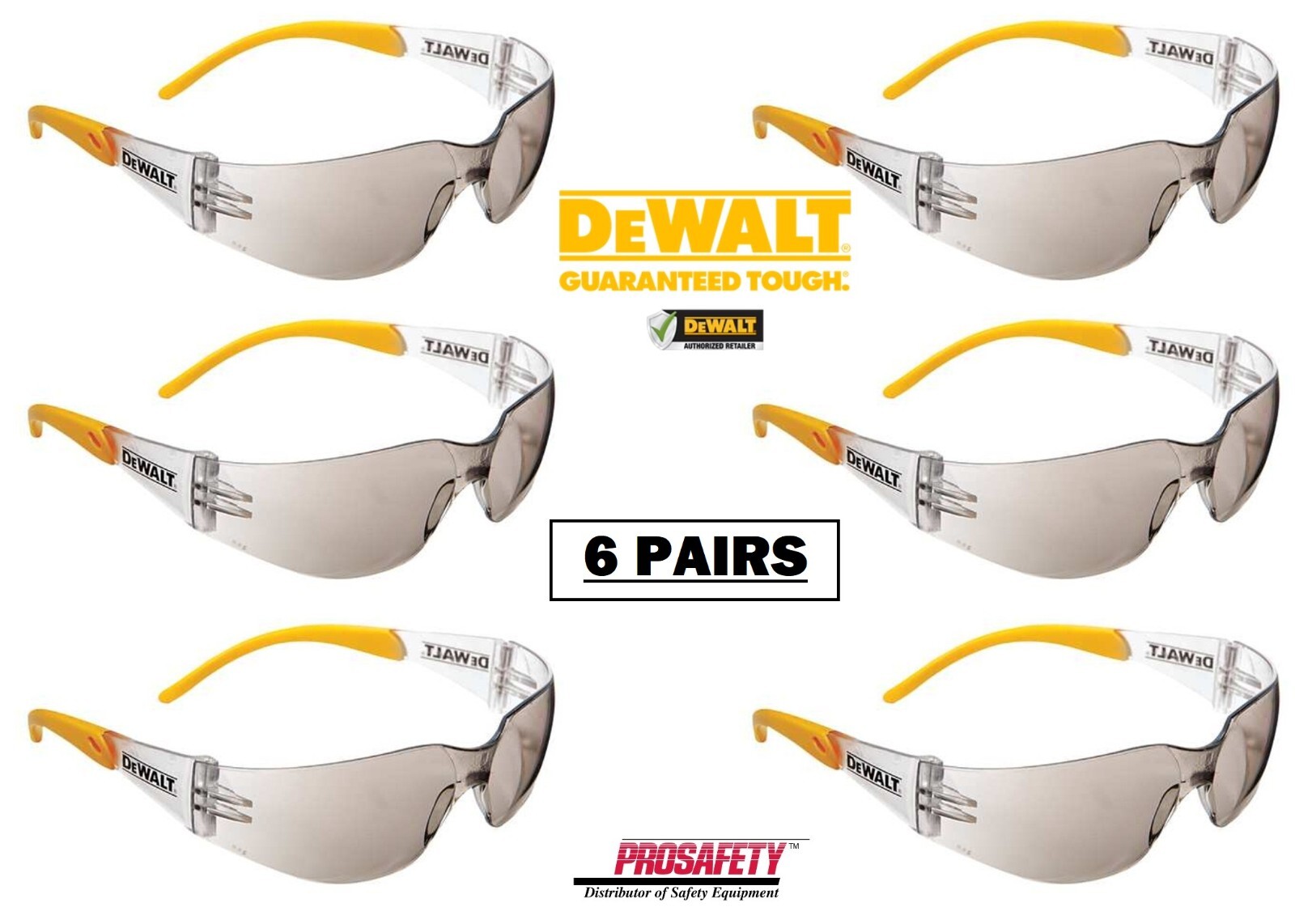6 PR DeWalt DPG54-9 PROTECTOR Safety Glasses Indoor/Outdoor I/O Mirror ANSI Z87+