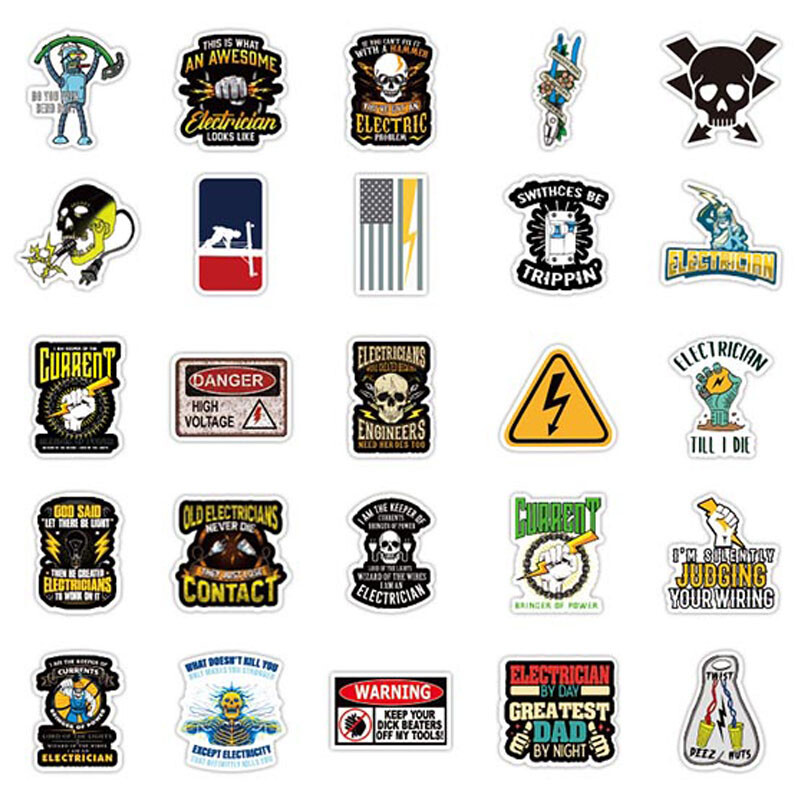 50Pcs Hard Hat Stickers Electrician Construction Lineman Helmet Decals Ibew Tool