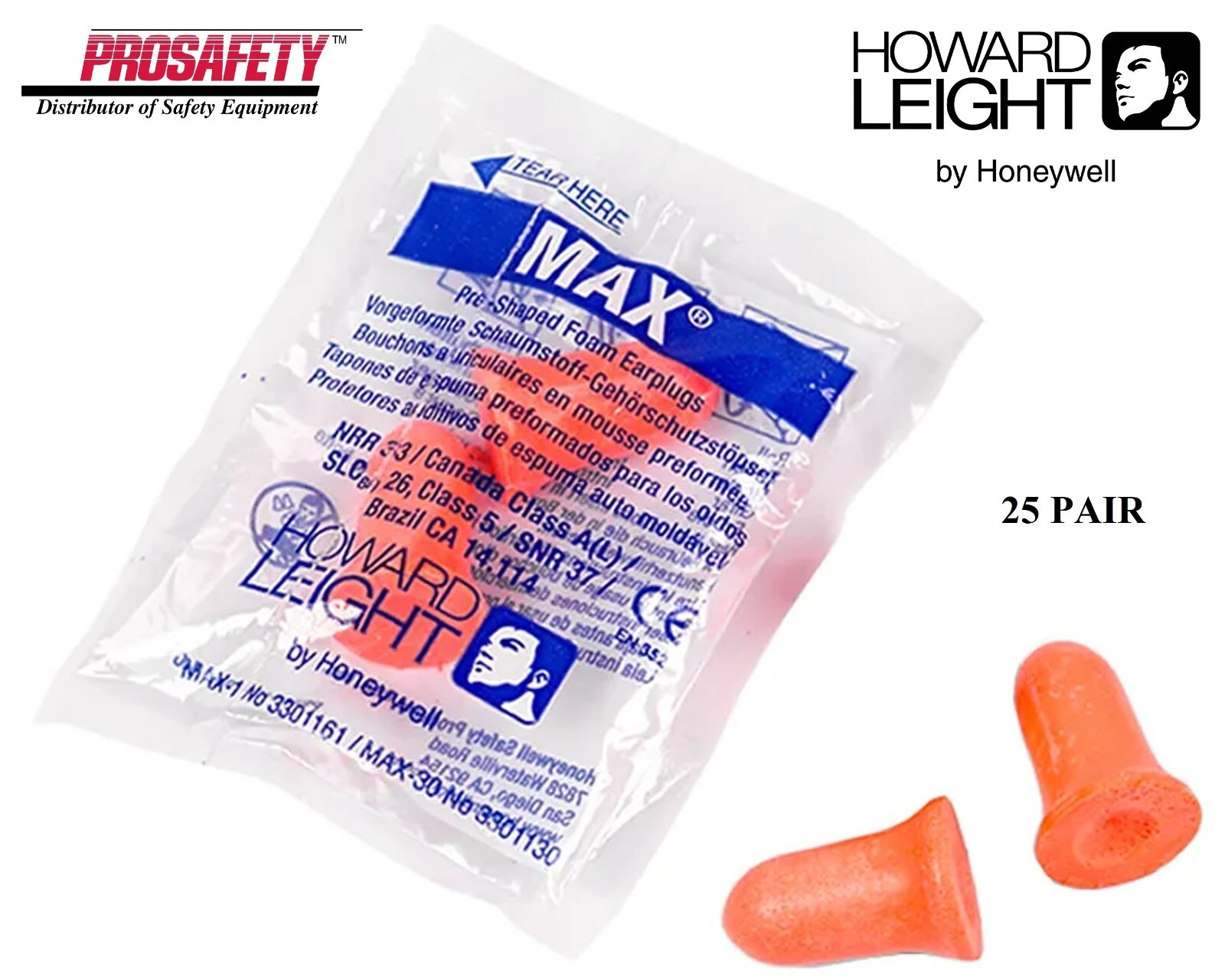 MAXIMUM Disposable Foam Earplugs Sleep Aid Noise Reduction NRR 33dB, 25 PAIR