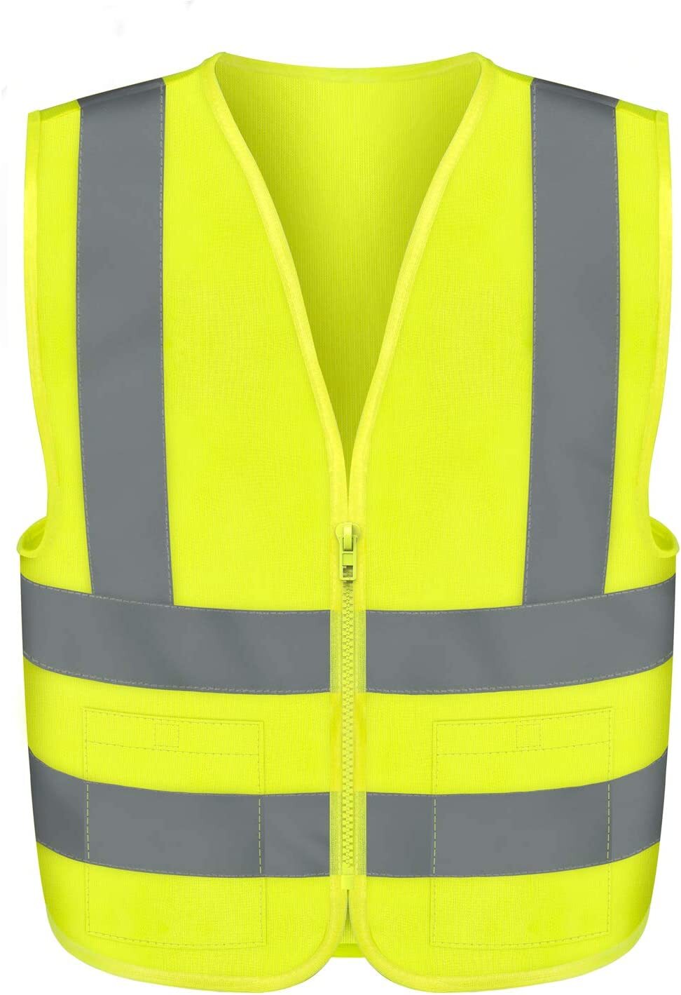 FX 2 Pockets Neon Yellow Safety Vest with Reflective Strips ANSI/ISEA APPROVED