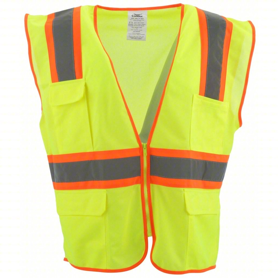 2 Pack Condor 53YM52 High Visibility Vest Yellow/Green 2XL ANSI Class 2 Zipper