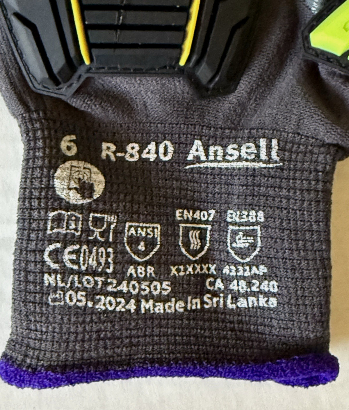 Ansell Ringers R-840 Black Impact Resistant Gloves Size 6 Lot of 4 Pairs NIP