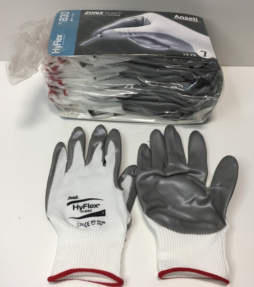 12 Pair Ansell HyFlex 11-830 Light-Duty Multipurpose Glove with Knitwrist Size 6