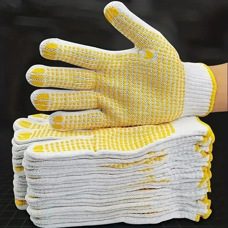 12 Pairs Work Gloves With Anti Slip Grip, PVC Dots Safety Cotton Protection