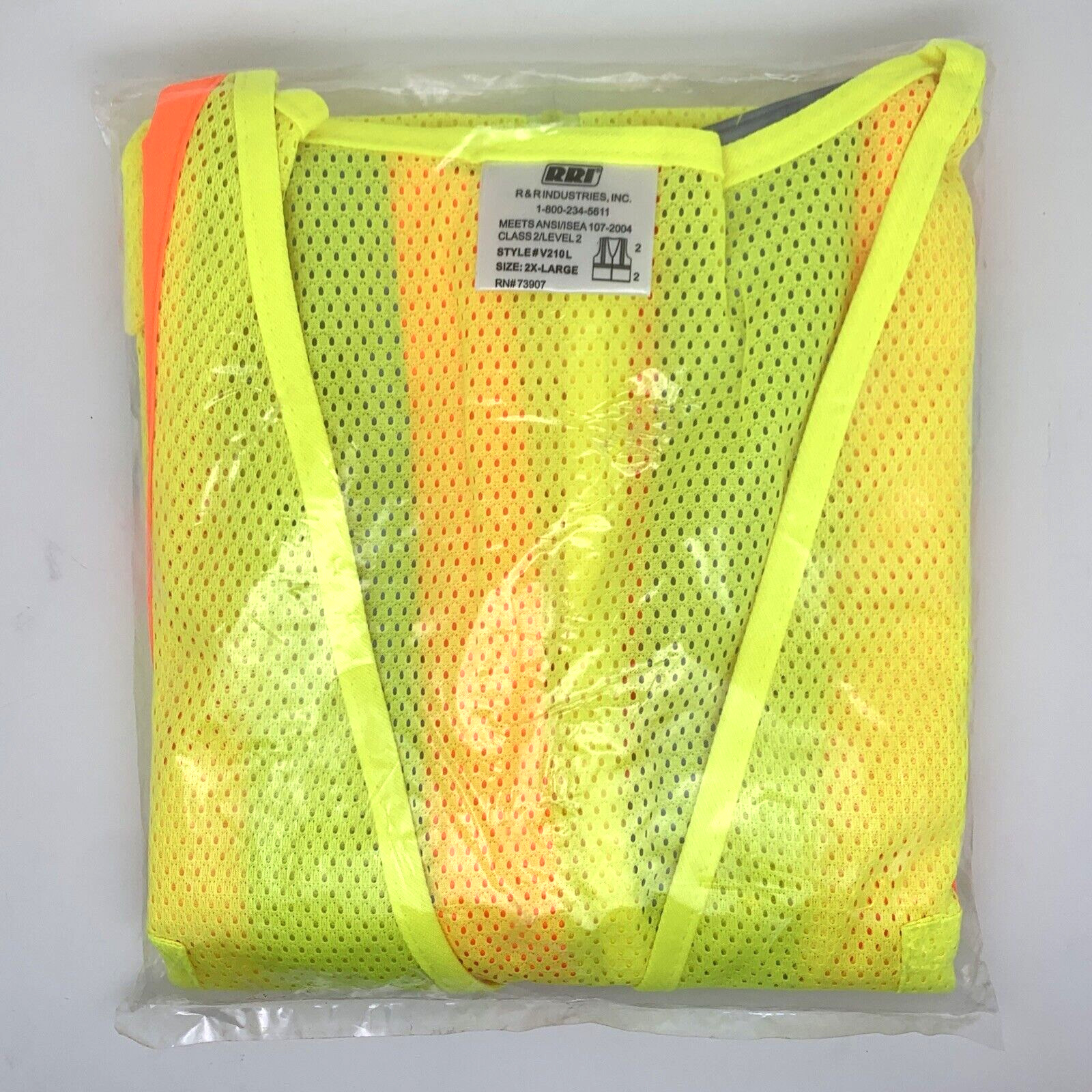 RRI (R & R IND) V210L Sz 2X-L Hi-Visibility Safety Vest CLASS 2 LEVEL 2 LIME/ORG