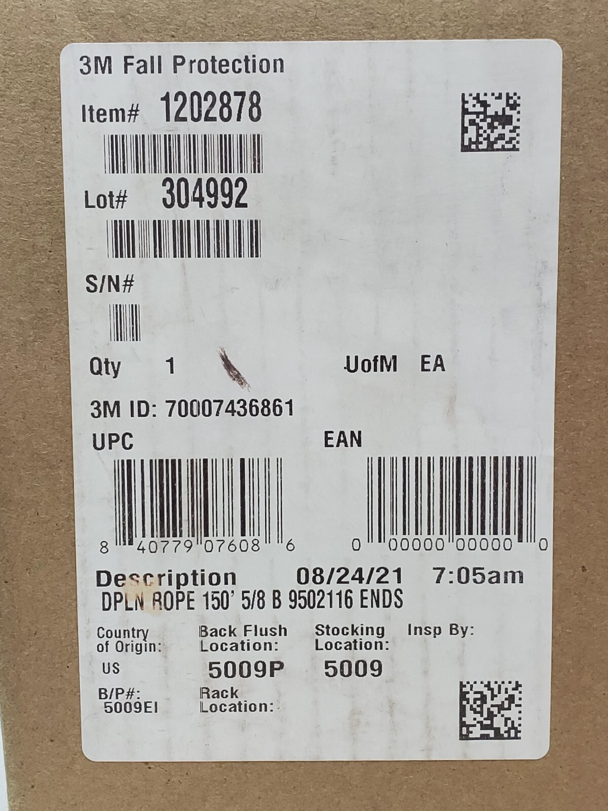 NEW! 3M 1202878 DBI-SALA 5/8″ Rope Lifeline w/ Snap Hook Both Ends 150ft (HR)