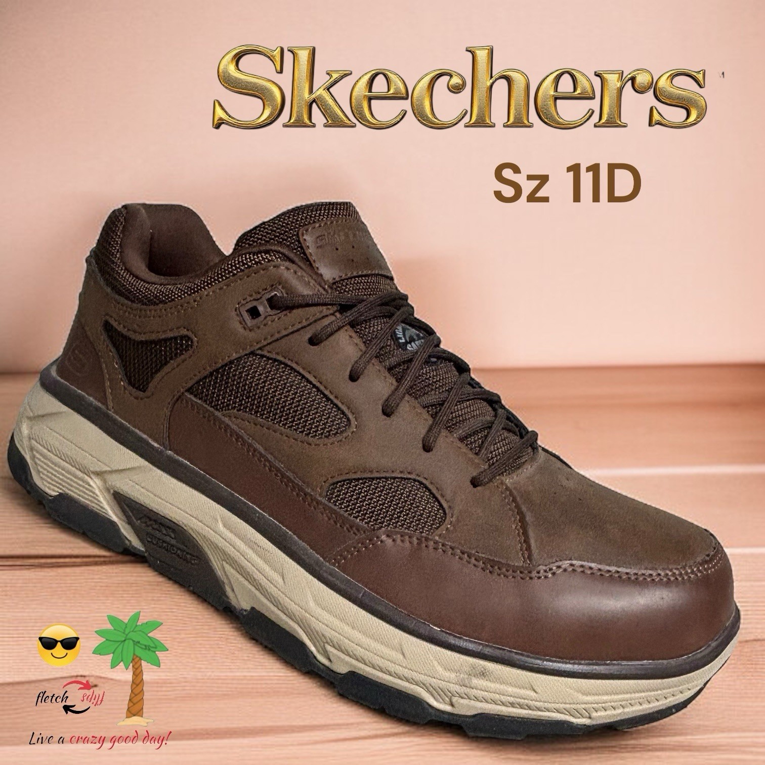Men’s Skechers Slip Resistant Work Shoes Composite Toe Size 11D Brown Leather