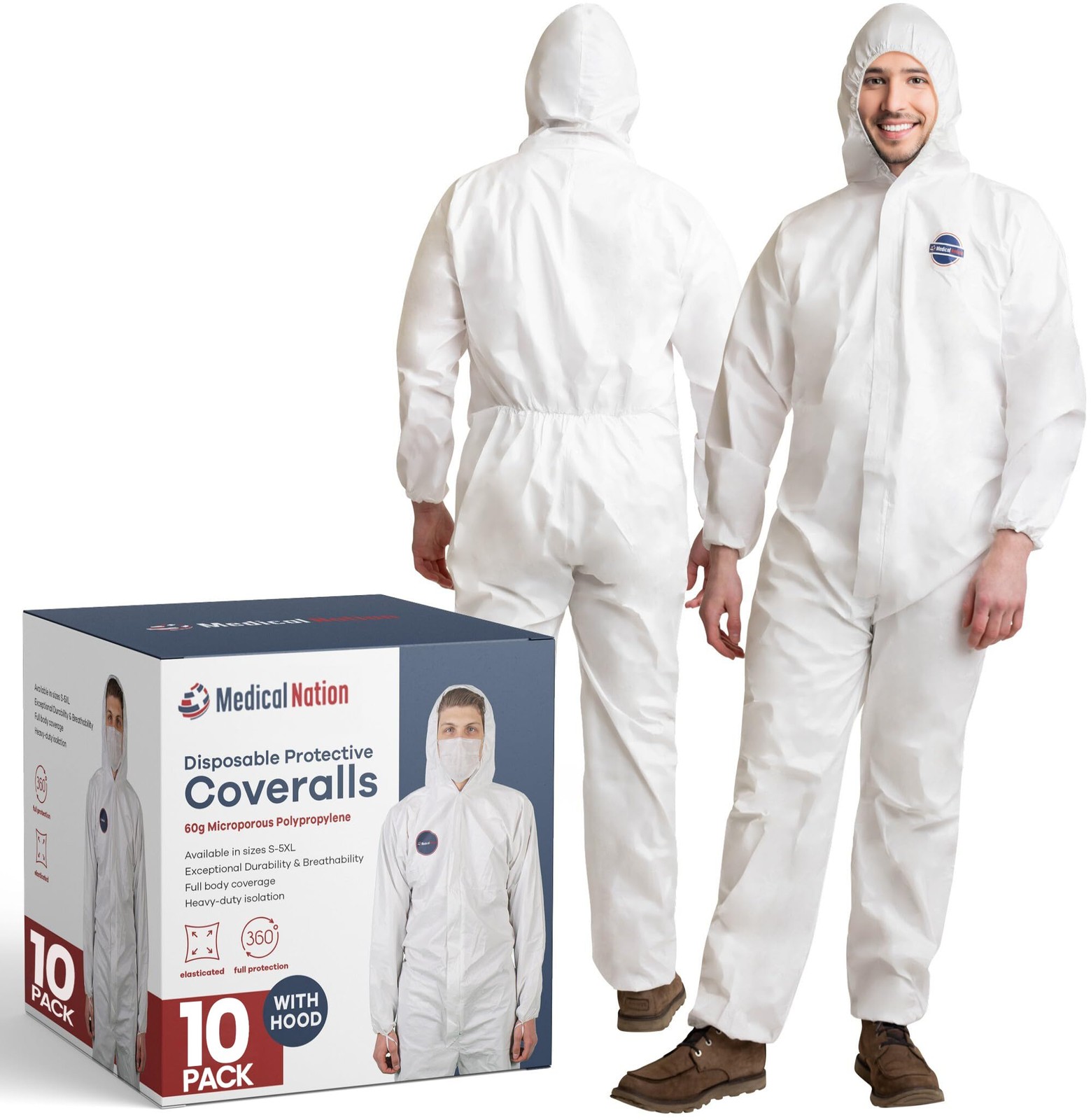 Nation Hazmat Suits Disposable | 10 Pack | With Hood, Heavy Duty, Breathable …