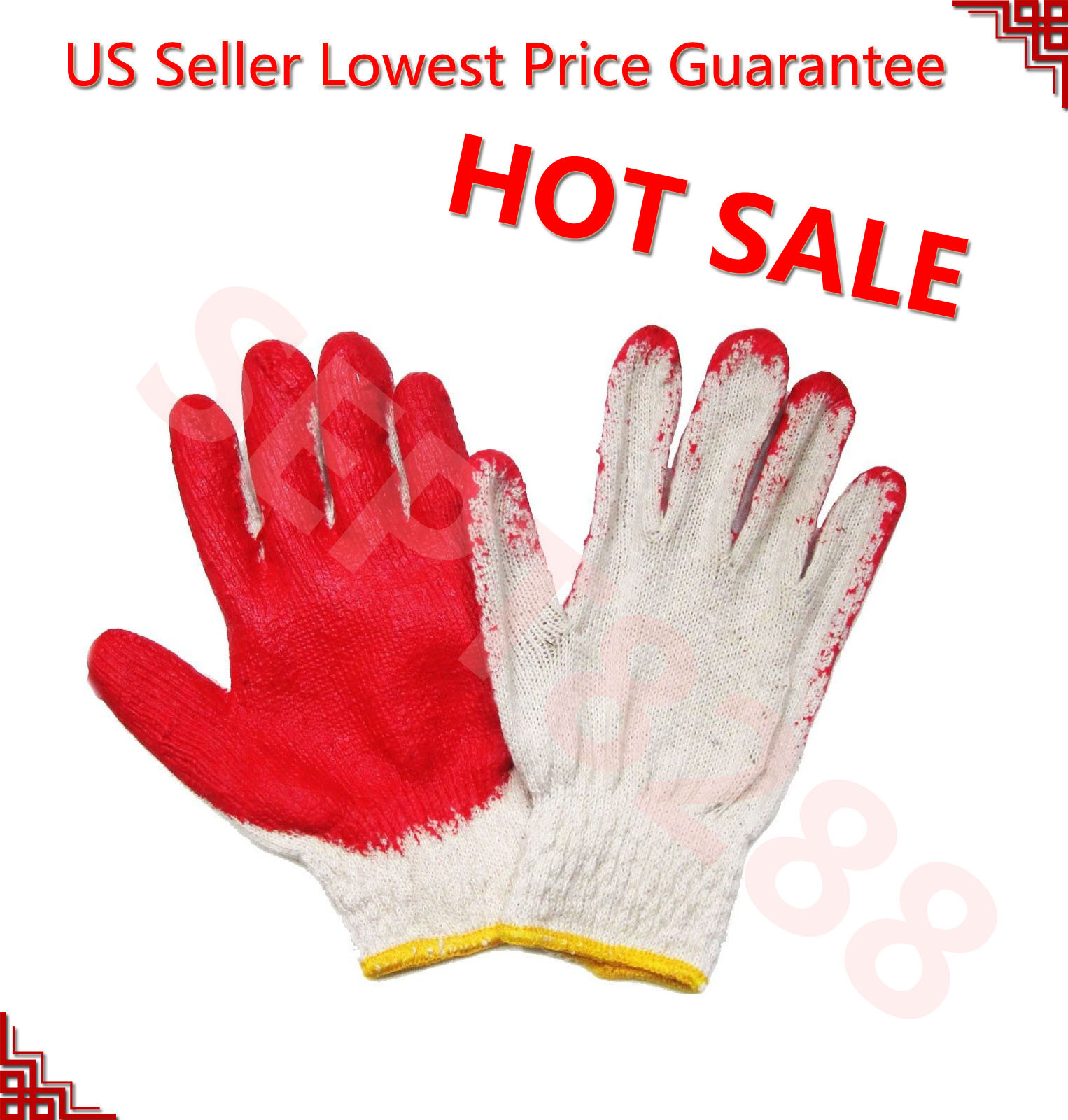 WHOLESALE 300 Pairs Red Latex Rubber Palm Coated Work Gloves