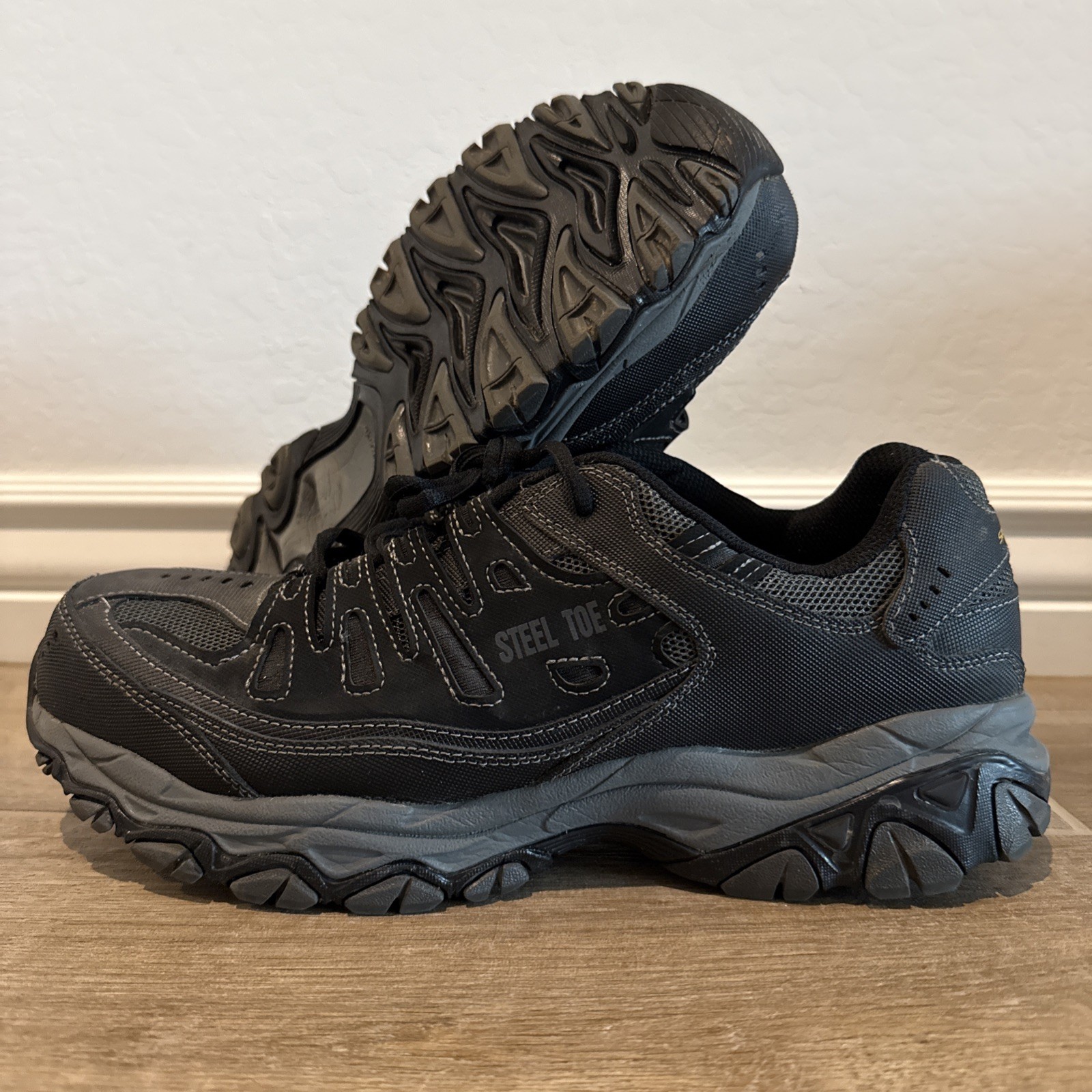 Skechers Cankton Work Shoes Mens 12 WIDE Black Steel Toe Construction EH