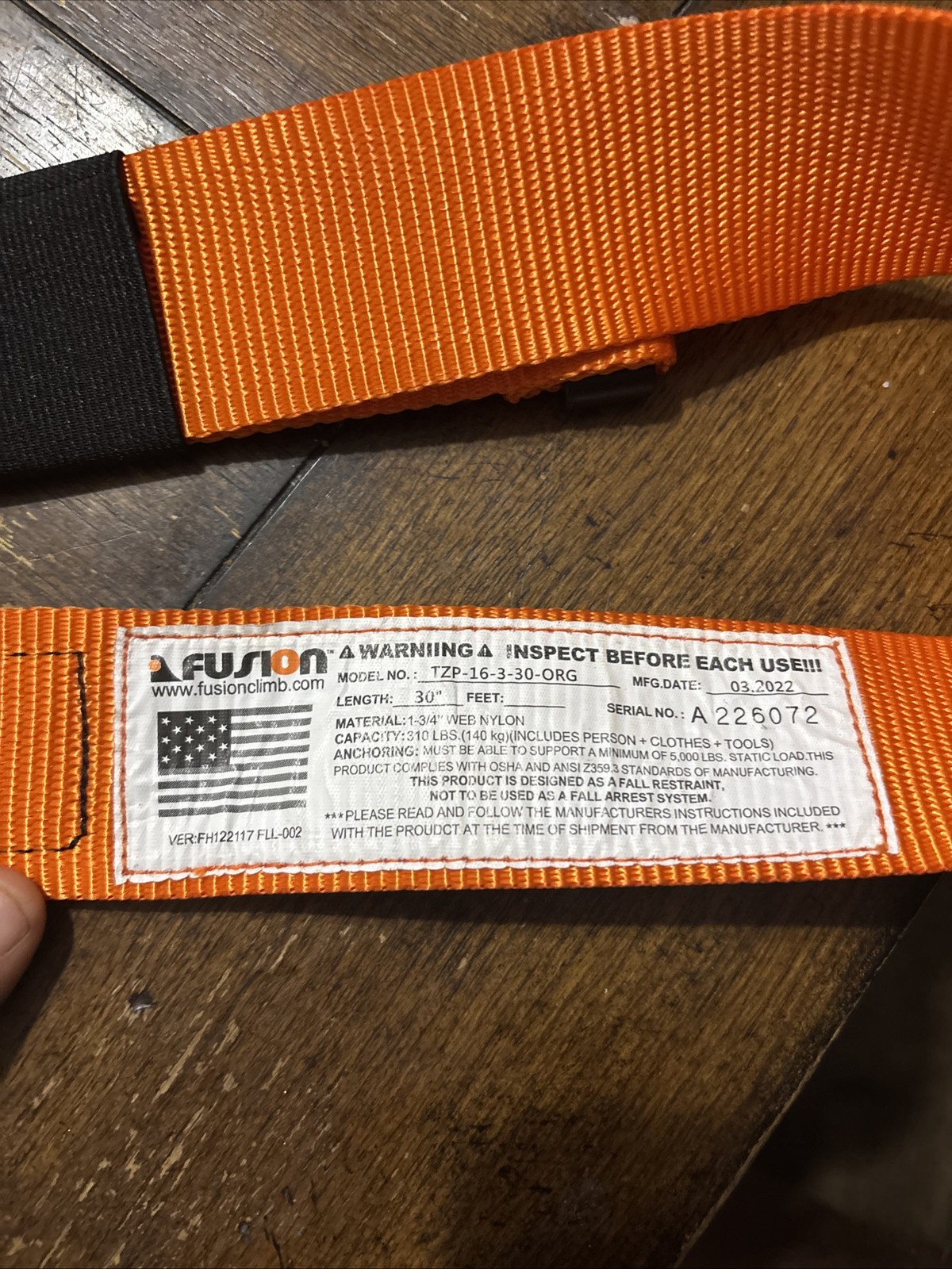 Fusion Adjustable Lanyard Orange,30 INCHES (TZP-16-3-30- ORG ) Up To 310 Lbs