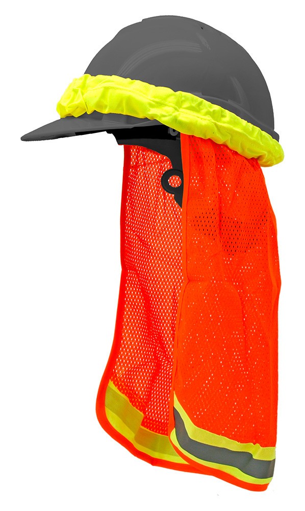 Hard Hat Safety Sun Shield with Reflective Stripe Fluorescent Orange Shields 1Pc