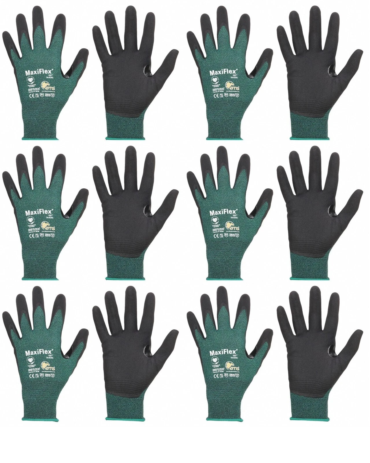 6- MaxiFlex 34-8743 Micro Foam Nitrile Coated ANSI A2 Cut Resistant Gloves XL