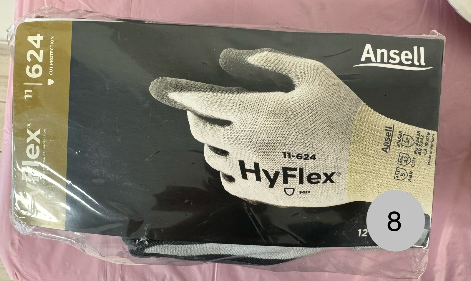 12 Pair- Size 8- Ansell 11-624 Cut Resistant Coated Gloves