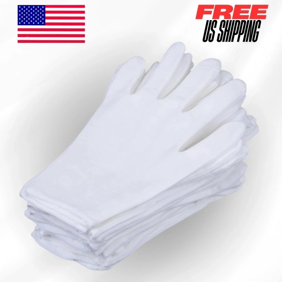 12 Pairs White Cotton Handling Gloves Medium 7.5″ for Coins Film CD DVD