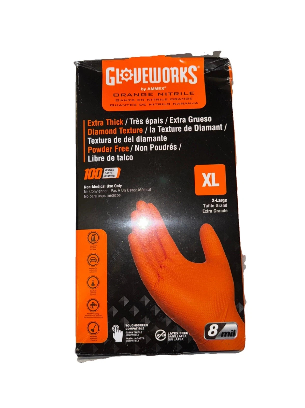 *10 pack* XL Heavy Duty Orange Nitrile Gloves with Raised Diamond Texture, 8-mil