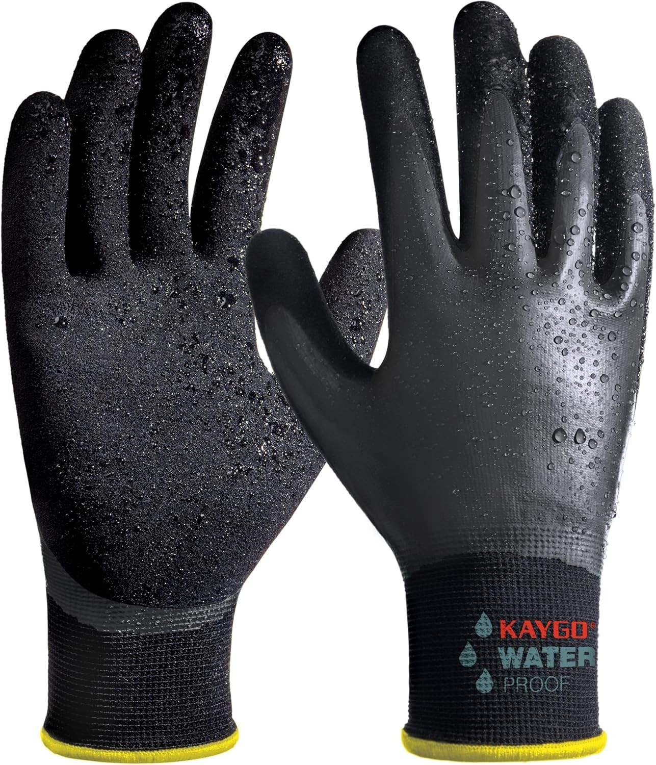 KAYGO Waterproof Work Gloves for Men and Women, Large (Pack of 3), Black