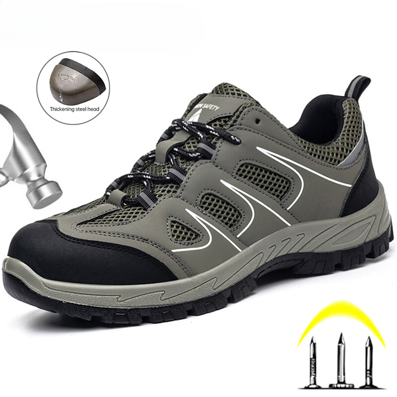 Men’s Breathable Work Shoes With Steel Toe Safety Shoes Men Women Work Sneakers