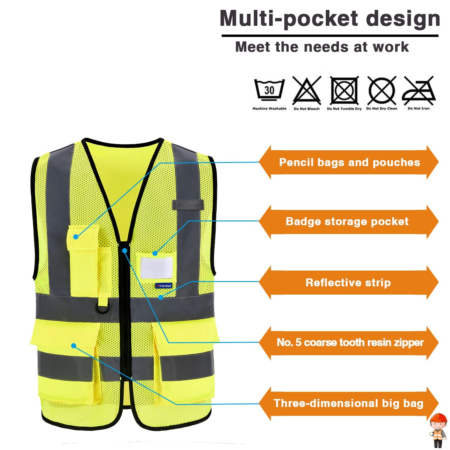 6XL7xl 8XL,high vis reflective Safety Vest,Yellow