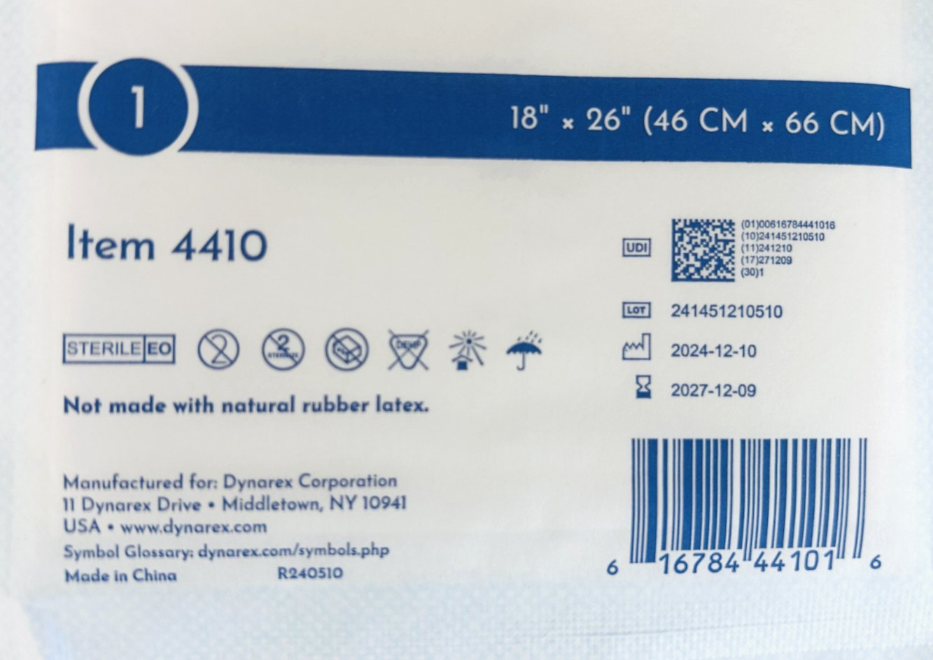 Dynarex General Purpose Towel Drape Sterile 18 W X 26 L Case of 50 / Code 4410_0