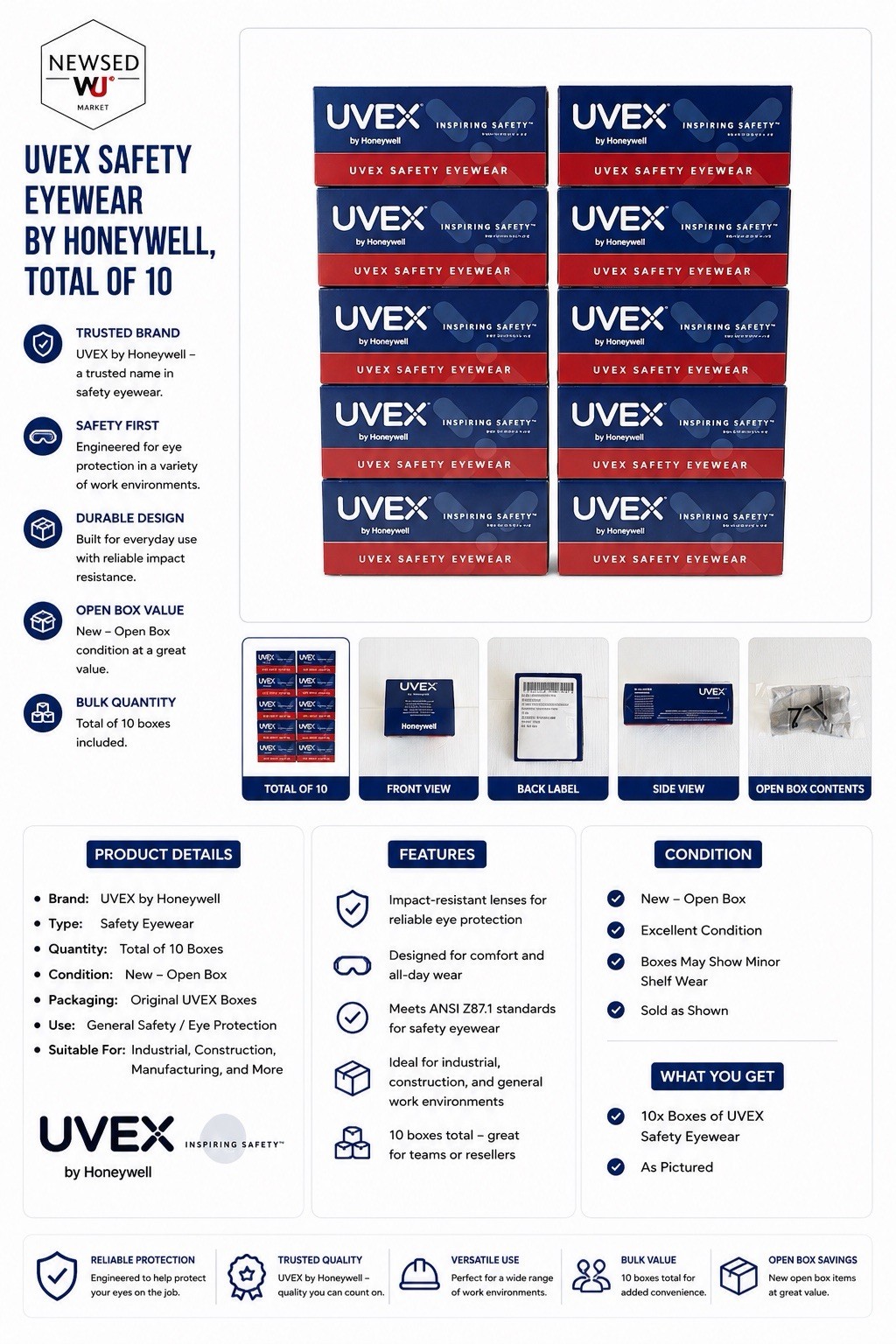 UVEX Safety Eyewear By Honeywell, Total of 10