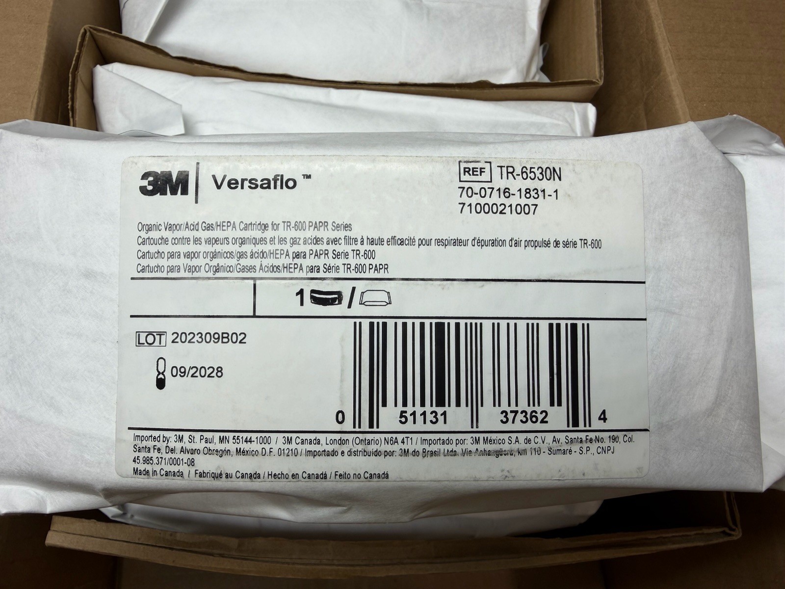 9/2028 5 Pack Of 3M Versaflo TR-6530N Organic Vapor/Acid Gas/HEPA Cartridge New