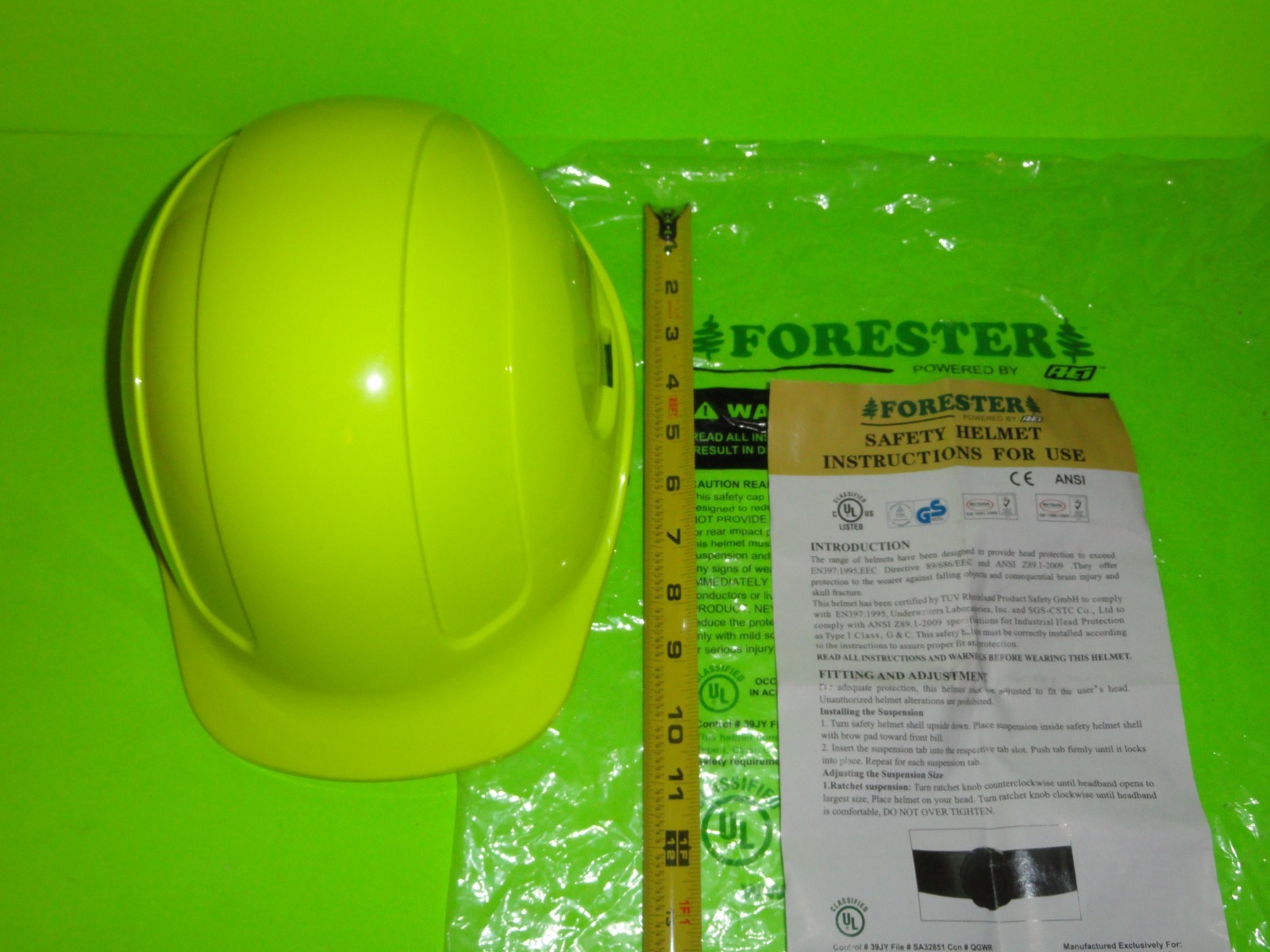 (10x) – Forester Hard Hat Helmet 6 Point Ratchet Suspension Hi-Vis Safety Green