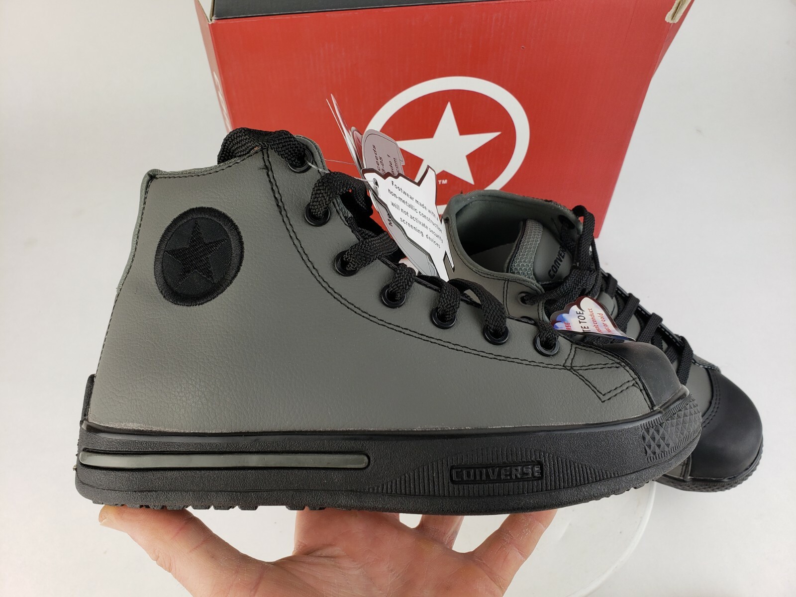 Converse Work Shoes Grey Composite Toe Unisex Women 7 M Men 5 M High Top Steel