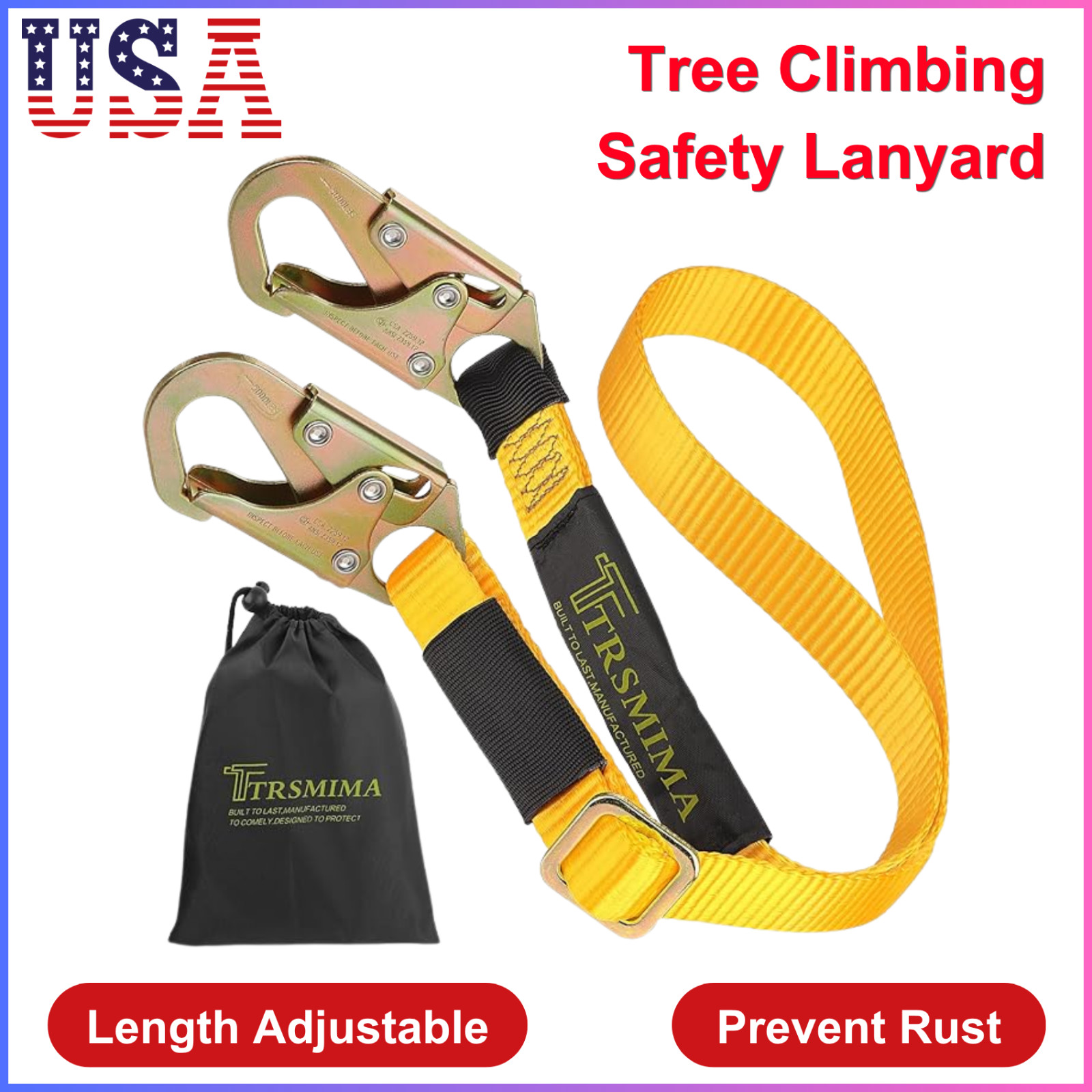 TRSMIMA Tree Climbing Safety Lanyard – 4ft to 6ft Adust Fall protection Webbing