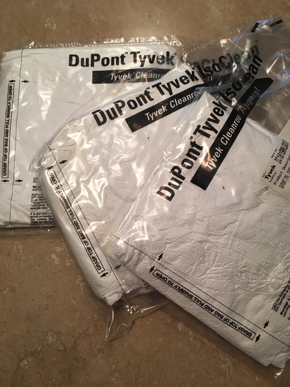 Sealed Lot Of 3 -IC 181 SWH L G00250C DuPont Tyvek ISOCLEAN(TM) Coverall LARGE: