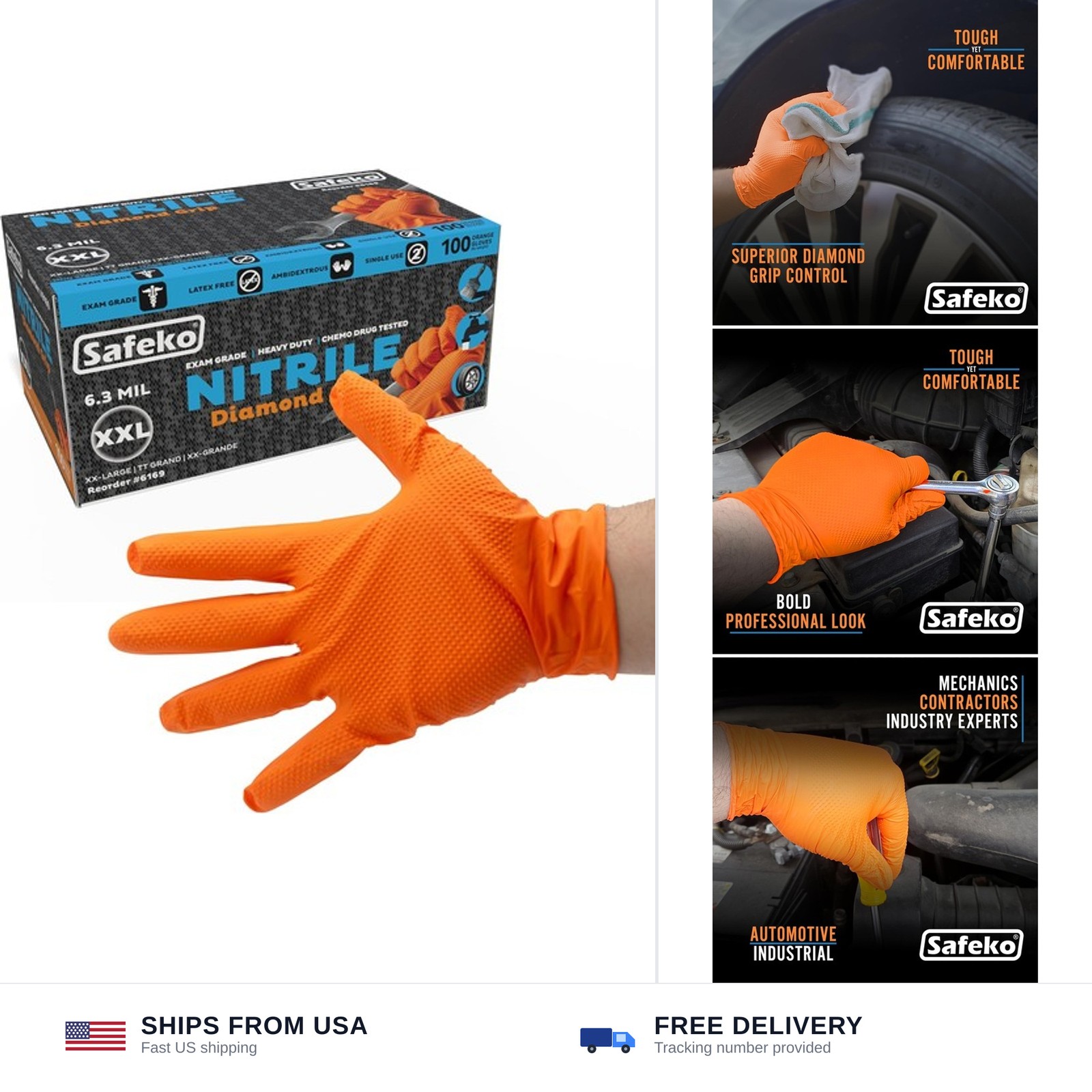 Diamond Textured Grip Nitrile Gloves – Heavy Duty, Textured for Enhanced Grip…