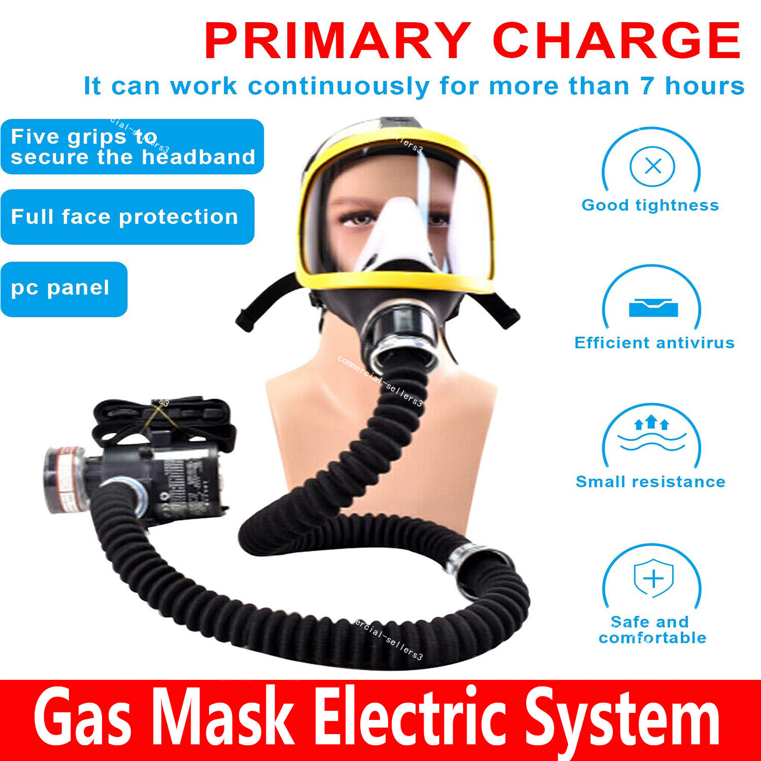 Electric Constant Flow Supplied Air Fed Full Face Gas Mask Respirator System NEW