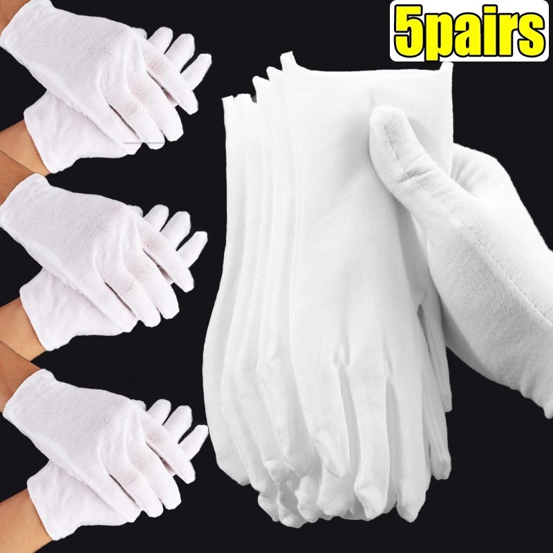Pairs Etiquette White Cotton Inspection Soft Jewelry Coin Waiter Gloves Mittens